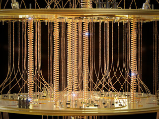 Golden quantum computer machine close up