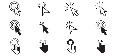 Wall Mural - pointer cursor computer mouse icon set. finger cursor, arrow click sign. vector illustration