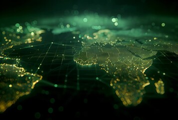 Wall Mural - video of a glowing digital map of the world, showing interconnected networks and data streams, conce