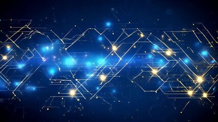 Wall Mural - video of abstract glowing blue and gold digital lines and connections, technology, network communica