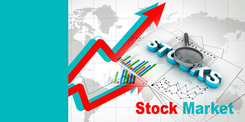 Poster - 3d illustration stock market with business graph
