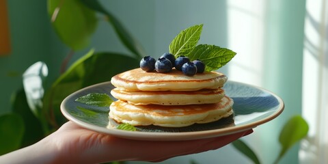 Poster - Delicious Stack of Pancakes with Fresh Blueberries