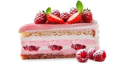 Sticker - Slice of Cake with Strawberries and Raspberries