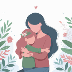 Wall Mural - daughter hugs her mother