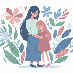 Wall Mural - daughter hugs her mother