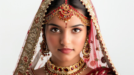 Wall Mural - Indian bride in half ghoonghat with traditional Rajasthani mirror work