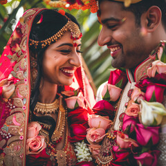 Poster - Indian wedding couple exchanging garlands