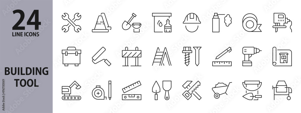 Building Tool line icons set with Builder, Tool, Helmet, Construction ...
