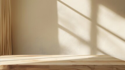 Wall Mural - Close-up of a table with soft shadow on beige background for product display or presentation mockup