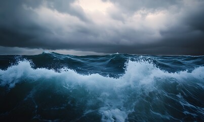 Wall Mural - turbulent waves of the open sea during a storm, Generative AI 