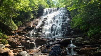 Wall Mural - Cascade of Waterfalls in a Lush Forest