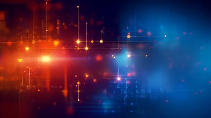 Wall Mural - video of glowing lines and nodes in abstract digital network on dark background, blending blue and o