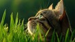 © AICraft - Mongrel Cat Sitting On Grass, Watching For A Target