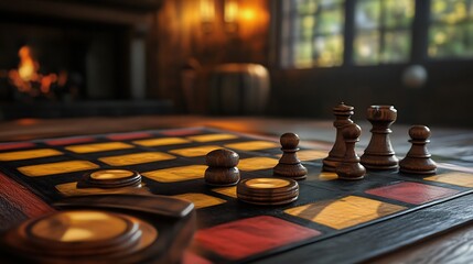 Chessboard in a Cozy Cabin Setting