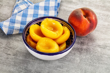 Poster - ripe sweet and juicy canned peach