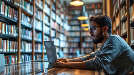 Student in online exams, interactive distance learning, comprehensive virtual library resources