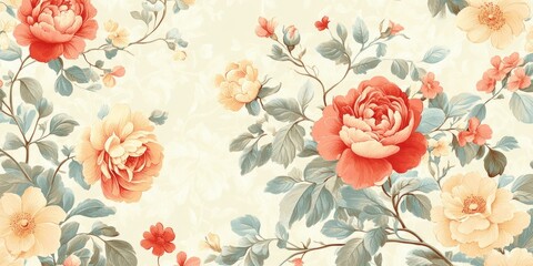  Vintage Floral Elegance: Retro-Inspired Soft Color Palette and Delicate Flower Patterns for a Nostalgic Vibe