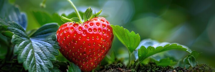 Wall Mural - Heart shaped strawberry discovered in garden Nature s astonishing creation Vitamin rich love from organic garden