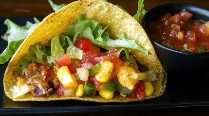 Canvas Print - Delicious Taco with Corn, Tomato, and Chicken