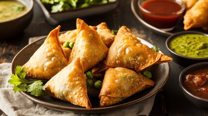 Wall Mural - Crispy Samosas with Dips