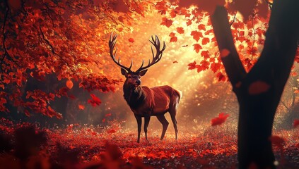 Sticker - Majestic Deer in Autumn Forest