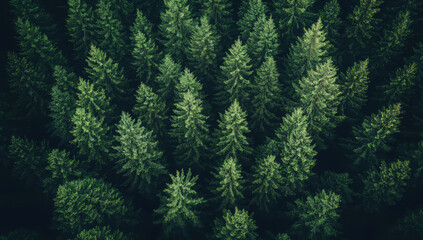 Aerial view on green pine forest