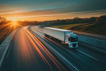 Wall Mural - Truck on Highway at Sunset