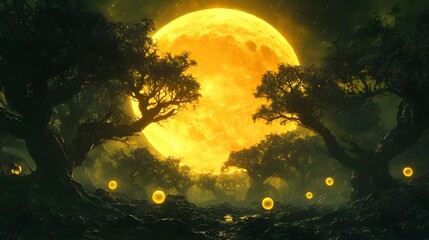 Canvas Print - Ethereal Forest Under a Golden Moon.