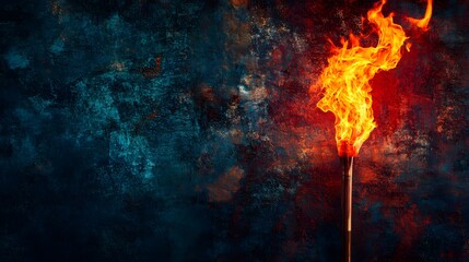 Poster - Burning Torch on Dark Background.