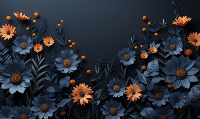 Canvas Print - Elegant 3D flower composition with varying colors and a black backdrop 