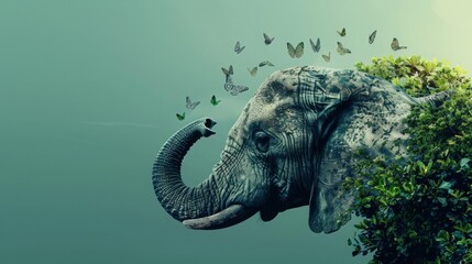 Elephant and Butterflies. conservation concept