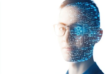 Fototapete - Abstract image of a person with digital data overlay, symbolizing digital transformation and artificial intelligence in modern technology.