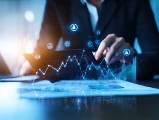 Leinwandbilder - Business professional analyzing financial data and graphs on a digital tablet, highlighting modern technology in finance and analytics.