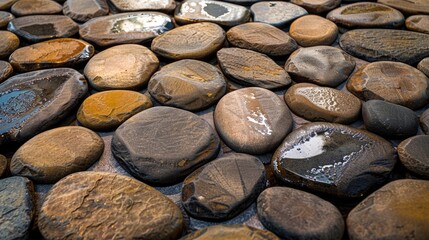 Wall Mural - Arrangement of brown stones as a backdrop for product display.