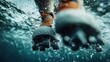 © Vuvimages - An image capturing a dynamic moment where a pair of roller skates create a splash as they glide through shallow water, highlighting the fun and energetic activity.