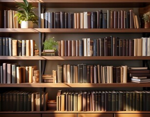 Wall Mural - Bookshelf with many books at home 