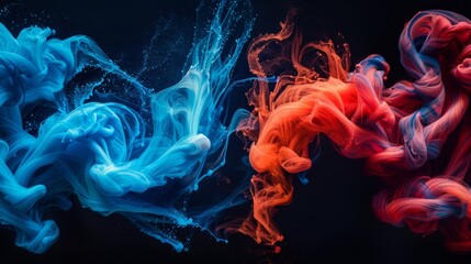 Wall Mural - colorful swirls of blue and red smoke create dynamic patterns in a dark background setting