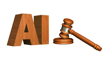 Wall Mural - Judge gavel of wood - wooden AI letters - regulation of Artificial Intelligence concept - 3D Illustration