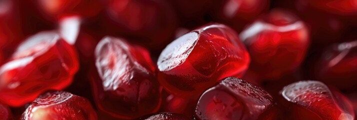 Poster - Close Up of Red Ripe Pomegranate Grains Juicy Red Pomegranate Seeds While Cooking