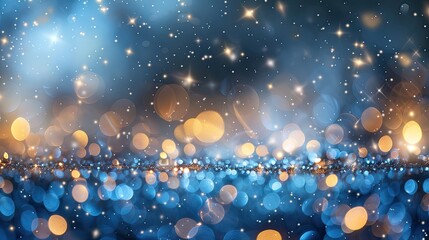 lights and blue background with bokeh effect, in silver and gold style