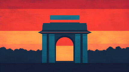 Wall Mural - Abstract archway with sunset and minimalist design. Ideal for posters and social media graphics.