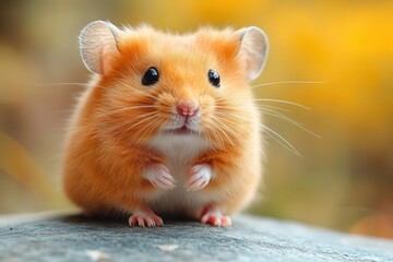 adorable golden hamster with fluffy cheeks sitting on its hind legs whiskers twitching curiously isolated on a pure white background