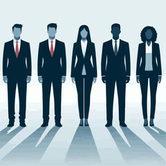 Vector illustration of group of business people standing. Diverse business people standing, men and women full length. Inclusive business concept. Vector illustration isolated on white background