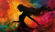 © Galina - ecstatic dance poster with a silhuette of a dancing lady with wet hair swished in the air from dancing, style of heavy brush strokes abstract art
