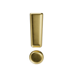 Exclamation mark icon. Punctuation mark isolated on a transparent background. 3D render of an icon in golden with a matte texture.