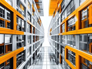 Sticker - Modern building with orange accents.