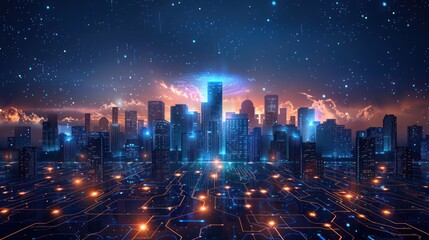 Wall Mural - Futuristic Cityscape with Circuitry