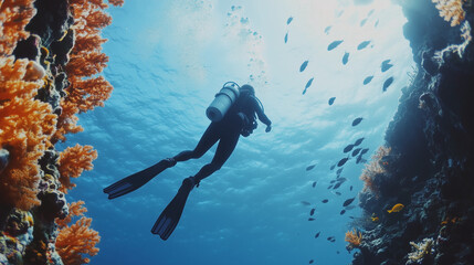 scuba diver in the aquarium