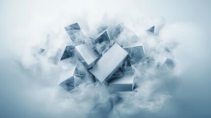 Wall Mural - 10. intricate geometric shapes emerging from an ethereal fog, with soft lighting and a futuristic ae