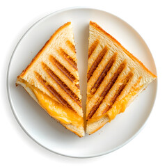 Wall Mural - Top view Plate with Grilled Cheese Sandwich on white Background